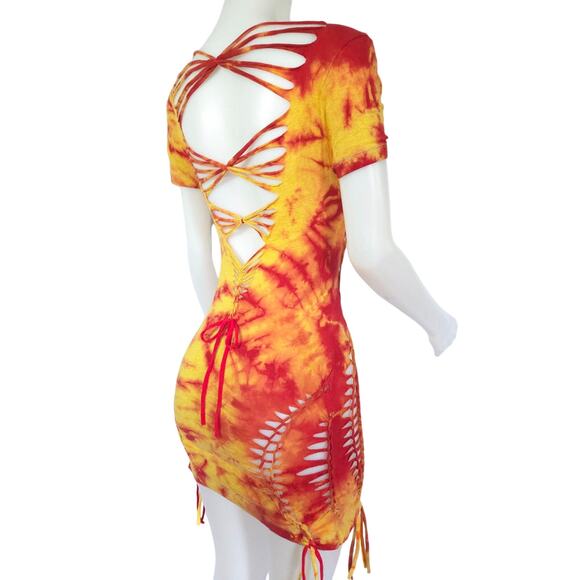 TEMPTRESS COLLECTION - LARGE - Solar Flare Tie-Dyed Dress - Radiant Red, Yellow - Picture 4 of 7